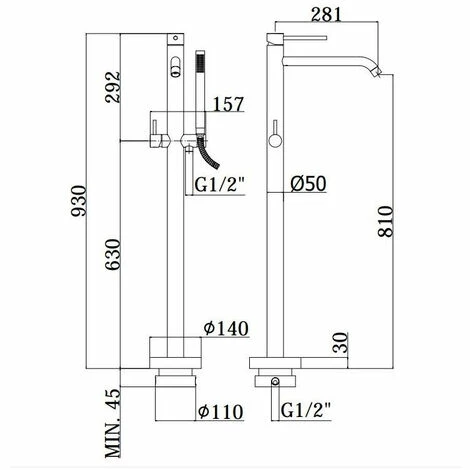 Paffoni Light Mitigeur Bain-douche + Flexible 150cm + Douchette à Main 1 Jet, Chromé (LIG032) 4 Paffoni Light Mitigeur Bain-douche + Flexible 150cm + Douchette à Main 1 Jet, Chromé (LIG032) – Image 2