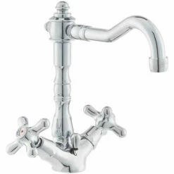 Paffoni Ricordi Mélangeur De Lavabo XL Avec Tirette Et Bonde, Design Vintage, Chrome (IR085)