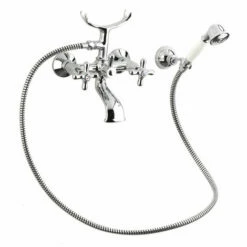 Paffoni Ricordi Mélangeur Pour Baignoire Avec Douchette 150mm Et Support, Chrome Et Blanc (IR023)