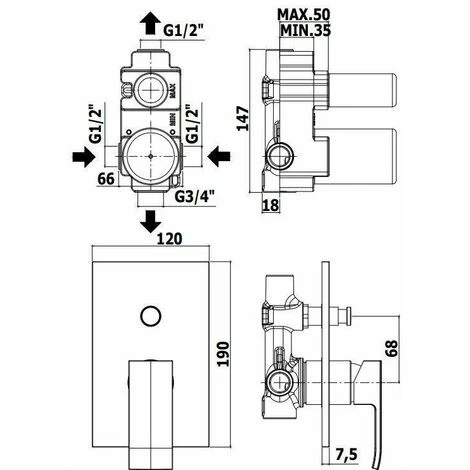 Mitigeur De Douche Encastrable Avec Déviateur Paffoni ELLE EL015CR - EL015CR/M ELLE - 2 Sorties - Plastique ABS 4 Mitigeur De Douche Encastrable Avec Déviateur Paffoni ELLE EL015CR - EL015CR/M ELLE - 2 Sorties - Plastique ABS – Image 2