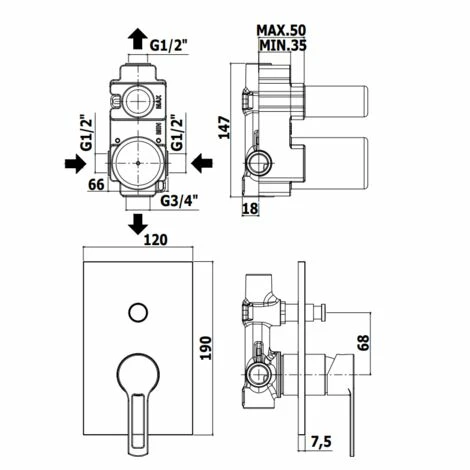 Mitigeur De Douche à Encastrer Avec Inverseur à Plaque En Acier Paffoni Ringo RIN015CR-RIN015NO Noir Mat - RINGO - 2 Sorties - Acier Inoxydable - Noir Mat 4 Mitigeur De Douche à Encastrer Avec Inverseur à Plaque En Acier Paffoni Ringo RIN015CR-RIN015NO Noir Mat - RINGO - 2 Sorties - Acier Inoxydable - Noir Mat – Image 2