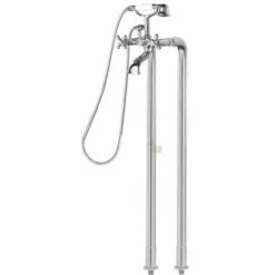 Paffoni Ricordi Mélangeur Pour Baignoire + Douchette 150mm Et Support + Raccordement Au Sol Pour Robinet De Baignoire, 2 Pièces, Chrome