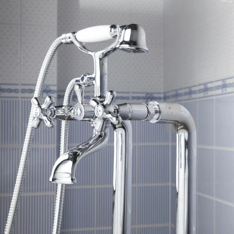 Paffoni Ricordi Mélangeur Pour Baignoire + Douchette 150mm Et Support + Raccordement Au Sol Pour Robinet De Baignoire, 2 Pièces, Chrome 4 Paffoni Ricordi Mélangeur Pour Baignoire + Douchette 150mm Et Support + Raccordement Au Sol Pour Robinet De Baignoire, 2 Pièces, Chrome – Image 2