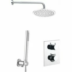 Paffoni Ensemble De Douche Composé De : Liq018Cr Thermostat Encastré M/interrupteur Lumière - Zsof034Cr Bras De Douche L. 400Mm - Zsof093Cr Pomme De Douche Bahamas Métal D.230Mm - Easy Clean. Limiteur De Débit 9L/Min Inclus. - Zdup094 - Chrome